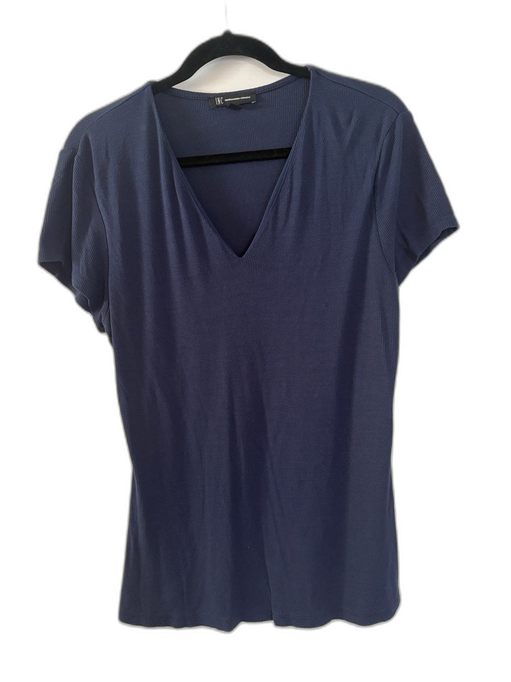 INC International Concepts Deep Navy V-Neck Short Sleeve Tee Size XL 14/16